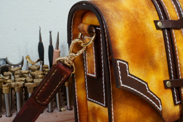 Leather briefcase, shoulder strap handmade hand stitched