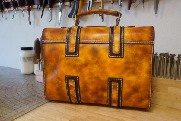 Leather briefcase, shoulder strap handmade hand stitched