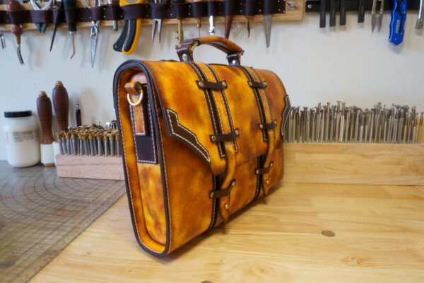 Leather briefcase, shoulder strap handmade hand stitched